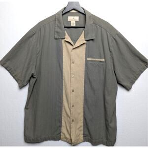 Paradise‎ Collection Men's Sage Green & Tan Silk Blend Loop Collar Shirt Size XL
